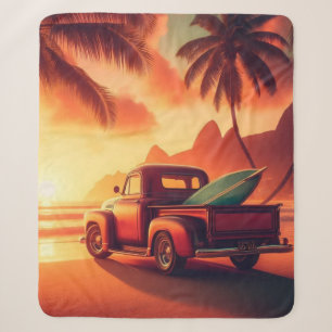 Manta Sherpa camioneta surfista vintage tropical/hawaiana