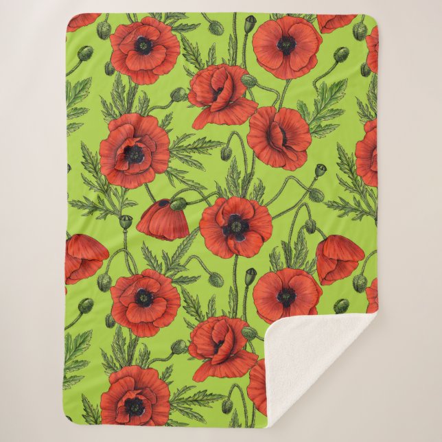 Manta Sherpa Camionetas rojas y verdes en verde lima (Anverso)