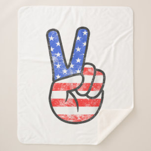 Manta Sherpa Camiseta de mano con signo de paz de la bandera am