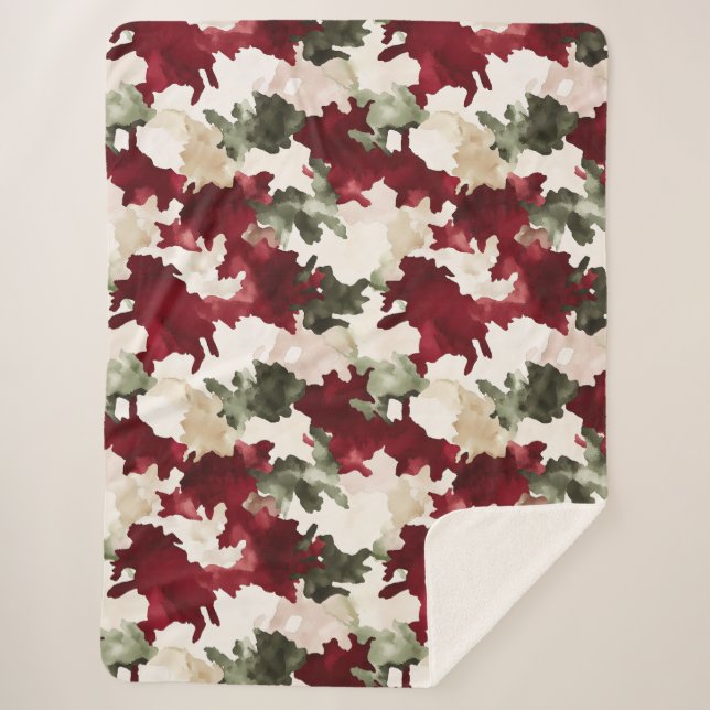 Manta Sherpa Camo Crema Verde Rojo (Anverso)