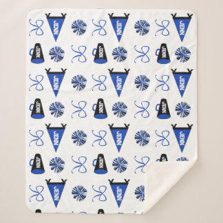 Manta Sherpa Campamento de porristas pompón azul y negro