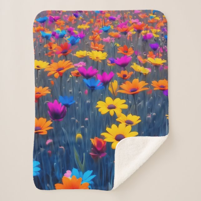 Manta Sherpa Campo Colorido De Flores (Anverso)