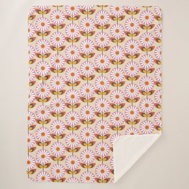 Manta Sherpa Campo de Daisies rosa (Anverso)