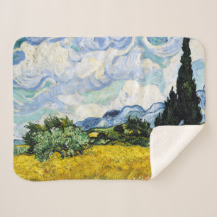 Manta Sherpa Campo de trigo Vincent Van Gogh con cipreses