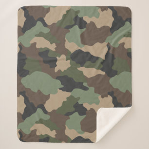 Manta Sherpa Camuflaje de Woodland Camo Khaki Verde Tan Negro