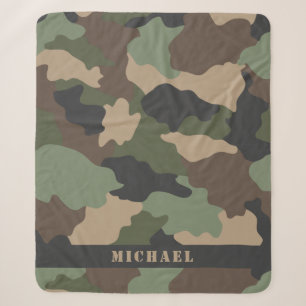 Manta Sherpa Camuflaje Militar Khaki Green Tan Monograma