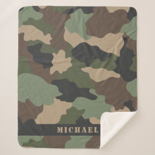 Manta Sherpa Camuflaje Militar Khaki Green Tan Monograma