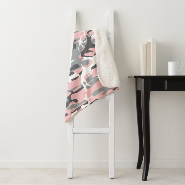 Manta Sherpa Camuflaje rosa y gris, ejército, ejército (In situ)