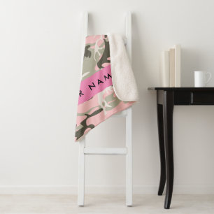 Manta Sherpa Camuflaje rosa y verde Personaliza tu nombre