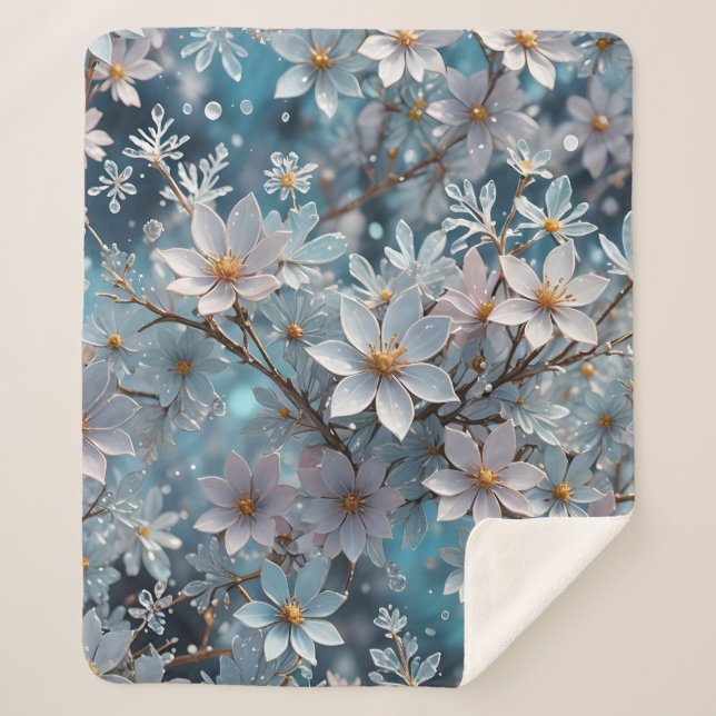 Manta Sherpa Canasta Sherpa Sakura Flower Sherpa Crystal Frost (Anverso)