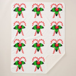 Manta Sherpa Candy Canes Y Holly Sherpa Blanket
