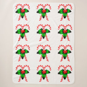 Manta Sherpa Candy Canes Y Holly Sherpa Blanket