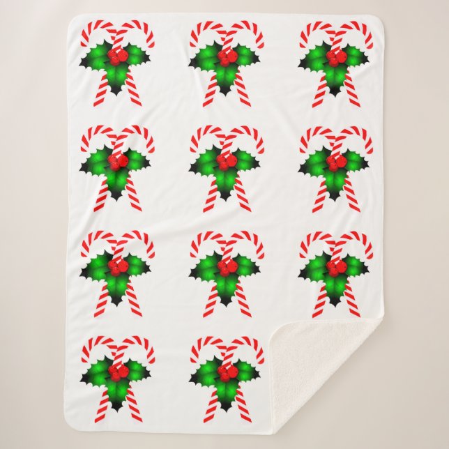 Manta Sherpa Candy Canes Y Holly Sherpa Blanket (Anverso)