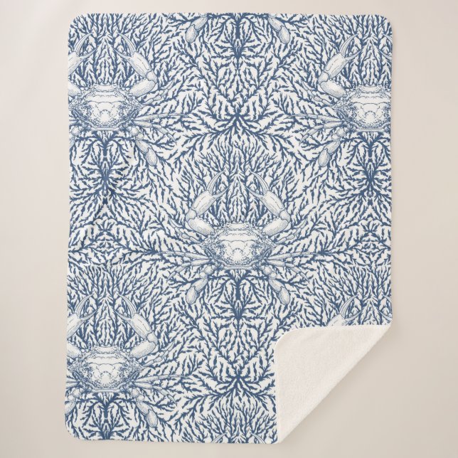 Manta Sherpa Cangrejo y maleza marina, verano costero en blanco (Anverso)