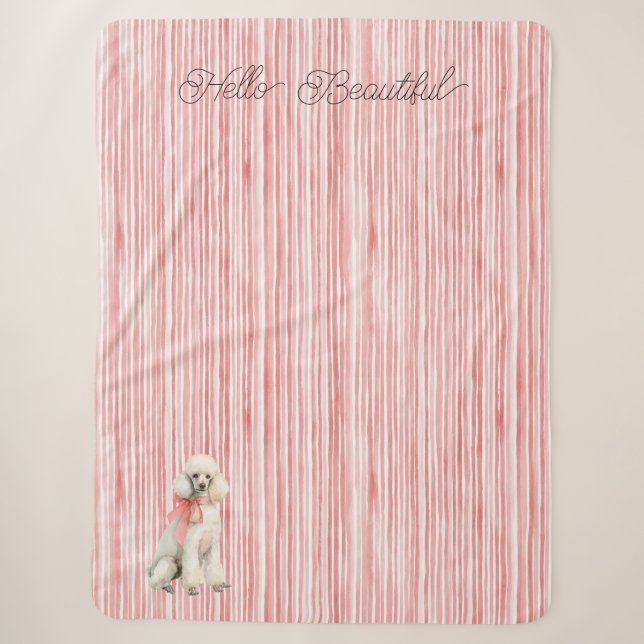 Manta Sherpa Caniche blanco perro hola hermosas rayas rojas (Anverso)