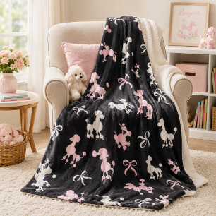 Manta Sherpa Caniches Elegantes Rosa y Negro