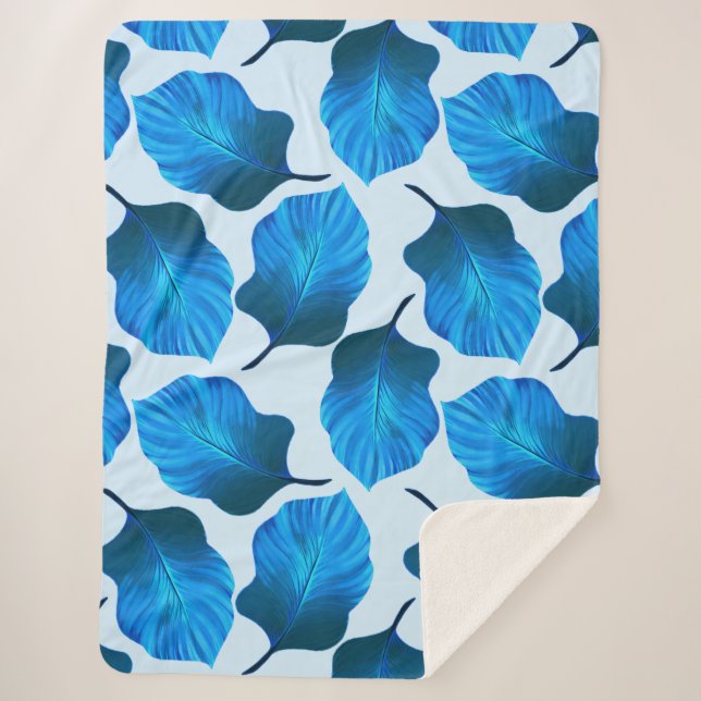 Manta Sherpa Canna Tropicanna Las hojas tropicales en azul (Anverso)