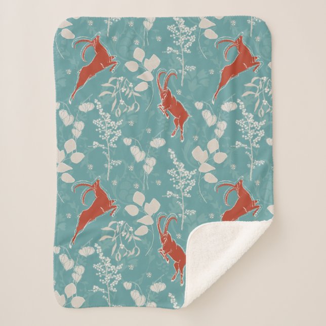 Manta Sherpa Capricornio Verde azulado Retro Zodiac Animal fest (Anverso)