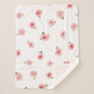 Manta Sherpa Capullo de rosa rosa acuarela floral vintage rosa 