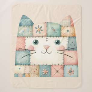 Manta Sherpa Cara de Gatito de Cabaña Pastel de Parche Falso