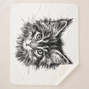 Manta Sherpa Cara de gatito negro y blanco
