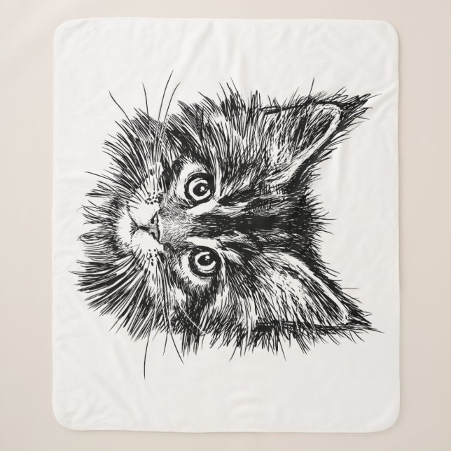 Manta Sherpa Cara de gatito negro y blanco (Anverso)