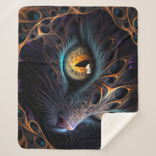 Manta Sherpa Cara de gato fractal en colores negro y vibrante