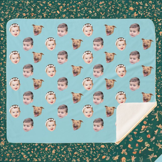 Manta Sherpa Cara personalizado, regalo familiar único 3 fotos  (Subido por el creador)