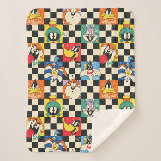 Manta Sherpa Caracteres LOONEY TUNES™ en negro y blanco (Anverso)