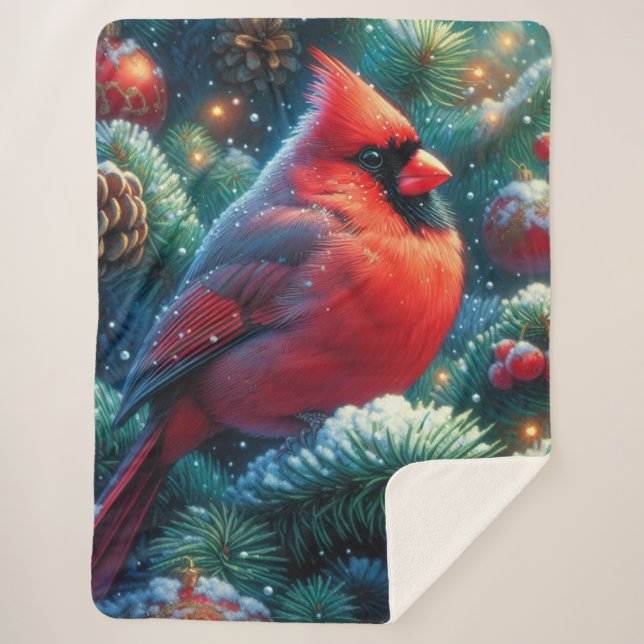 Manta Sherpa Cardenal de Navidad/invierno (Anverso)
