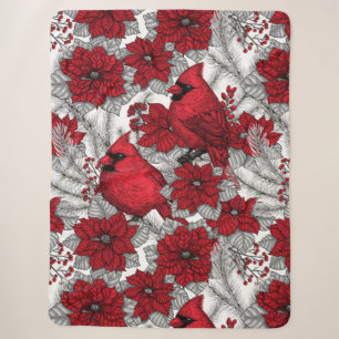Manta Sherpa Cardenales y poinsettia en rojo y blanco