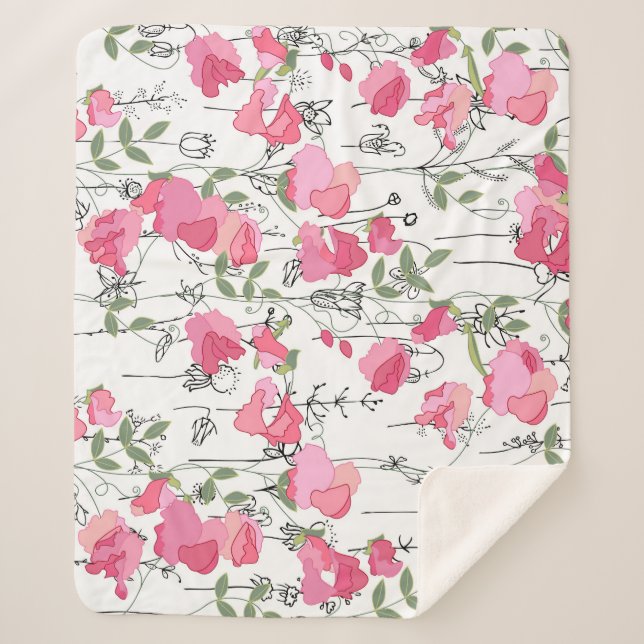 Manta Sherpa Cariño: Textura de verano floral. (Anverso)