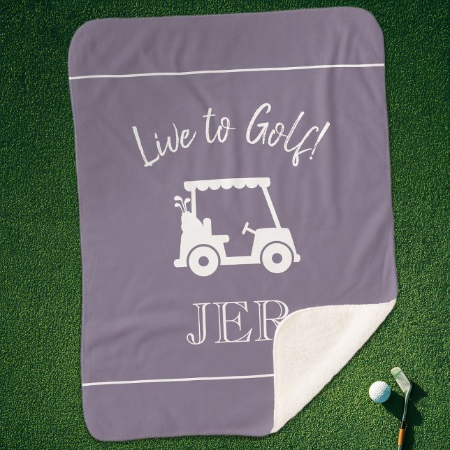 Manta Sherpa Carrito de Golf Monogramas Iniciales Chic Morado (Golfer Golf Cart Monogrammed Initials Chic Purple Sherpa Blanket)