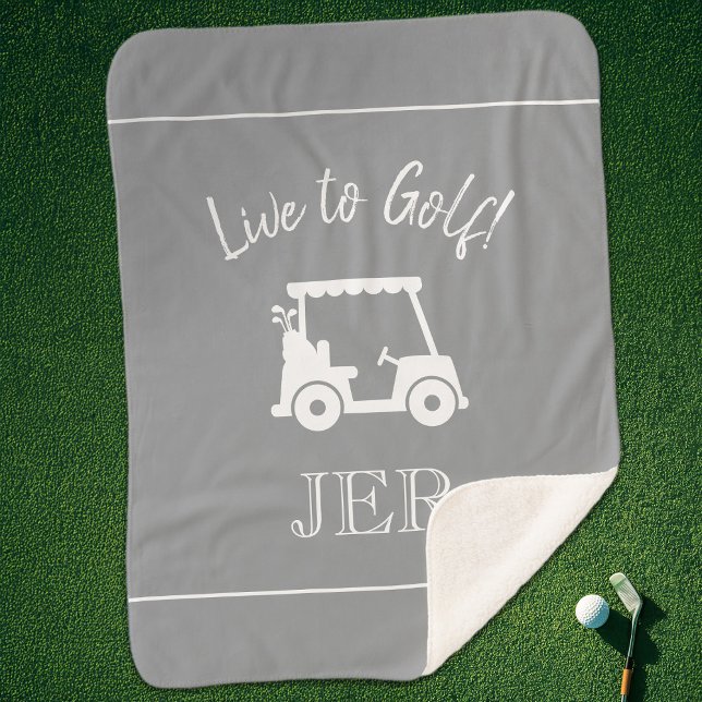 Manta Sherpa Carro de golf Golf Monogramado Iniciales Blanco Gr (Golfer Golf Cart Custom Monogrammed Initials Gray Sherpa Blanket)