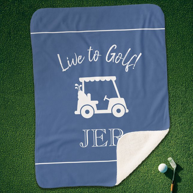 Manta Sherpa Carro de Golf Monogramas Iniciales Azul Clásico (Golfer Golf Cart Monogrammed Initials Classic Blue Sherpa Blanket)