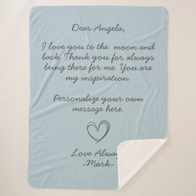 Manta Sherpa Carta de amor a mano azul turbio o mensaje (Anverso)