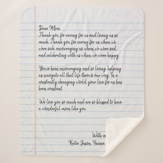 Manta Sherpa Carta de amor personalizada manuscrita (Anverso)