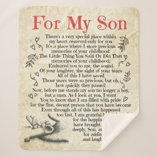 Manta Sherpa Carta Personalizada Para Mi Hijo, Hijo Cumpleaños (Anverso)
