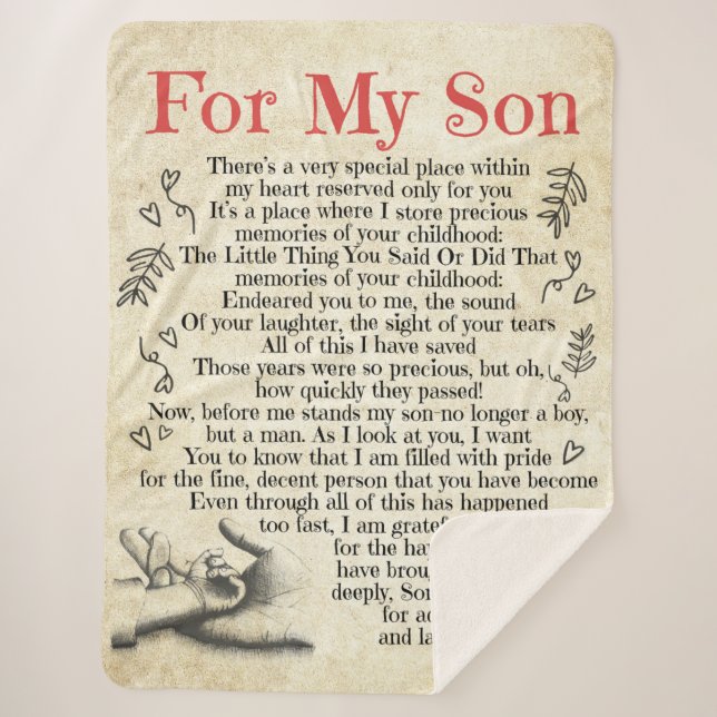 Manta Sherpa Carta Personalizada Para Mi Hijo, Hijo Nacimiento  (Anverso)