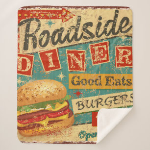 Manta Sherpa Cartel metalizado de Vintage Roadside Diner. cena,