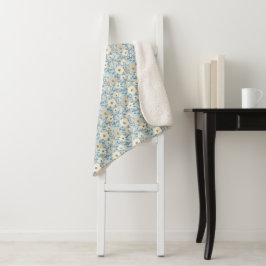 Manta Sherpa Casa azul beige floral Cottagecore Flores