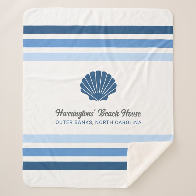 Manta Sherpa Casa de playa de nombre y ubicación personalizada (Anverso)