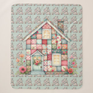 Manta Sherpa Casa floral cottagecore de falso patchwork