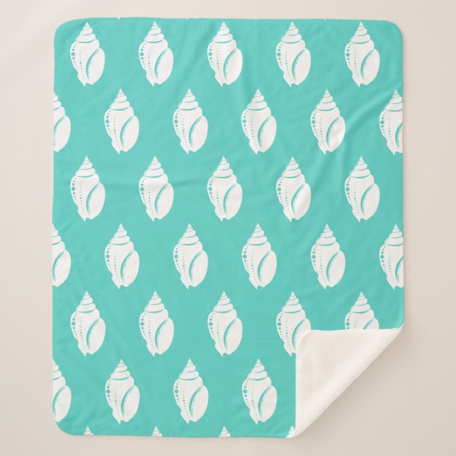 Manta Sherpa Casas marinas blancas costeras y verde marino (Anverso)