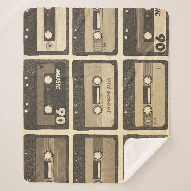 Manta Sherpa Cassette de audio, Hip-Hop Poster Retro. (Anverso)
