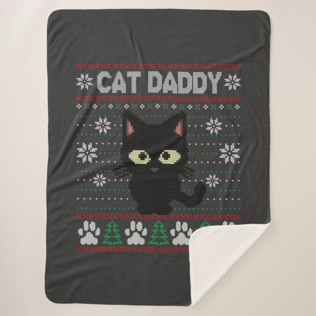 Manta Sherpa Cat Daddy Navidades feos suéter Pajama Kitty Cat (Anverso)