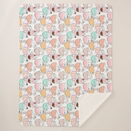 Manta Sherpa Cat en un diseño de patrón de taza 01 w