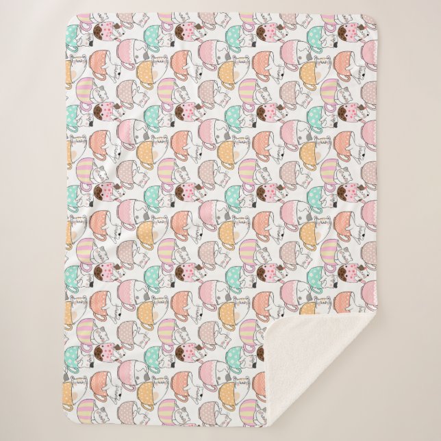 Manta Sherpa Cat en un diseño de patrón de taza 01 w (Anverso)