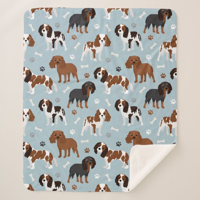 Manta Sherpa Cavalier King Charles Spaniel Paws and Bones (Anverso)