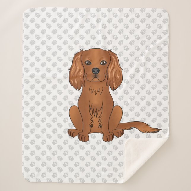 Manta Sherpa Cavalier King Charles Spaniel rubí y patas (Anverso)
